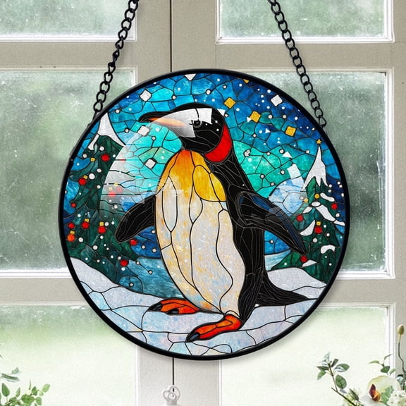 Humboldt Penguin Ornament Christmas 2025, Humboldt Penguin Stained Glass Window Panel  Handcrafted Art Sun Catcher for Bright and Cheerful Homes