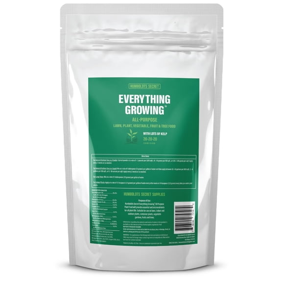 Humboldts Secret Everything Growing 20-20-20 Fertilizer | All Purpose Water Soluble Plant Food | Balanced NPK with Norwegian Kelp | For Lawns Gardens, Vegetables, Flowers & Indoor Plants | 2 lb
