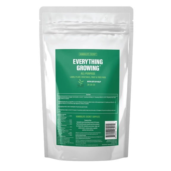 Humboldts Secret Everything Growing 20-20-20 Fertilizer - All Purpose Water Soluble Plant Food - Balanced NPK with Norwegian Kelp - For Lawns Gardens, Vegetables, Flowers & Indoor Plants - 25 lb