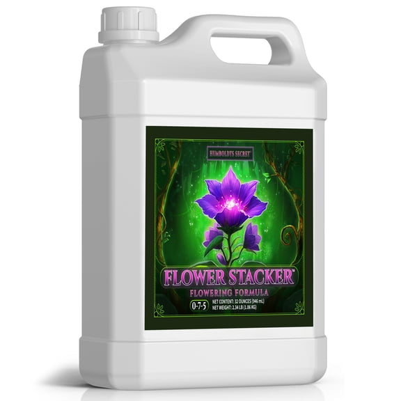 Humboldts Secret Flower Stacker | 0-7-5 Bloom Booster with Vitamin B1 | High Phosphorus Potassium Flowering Nutrients | Potting Soil Hydroponics Coco | Indoor & Outdoor Plants | 32 Ounce