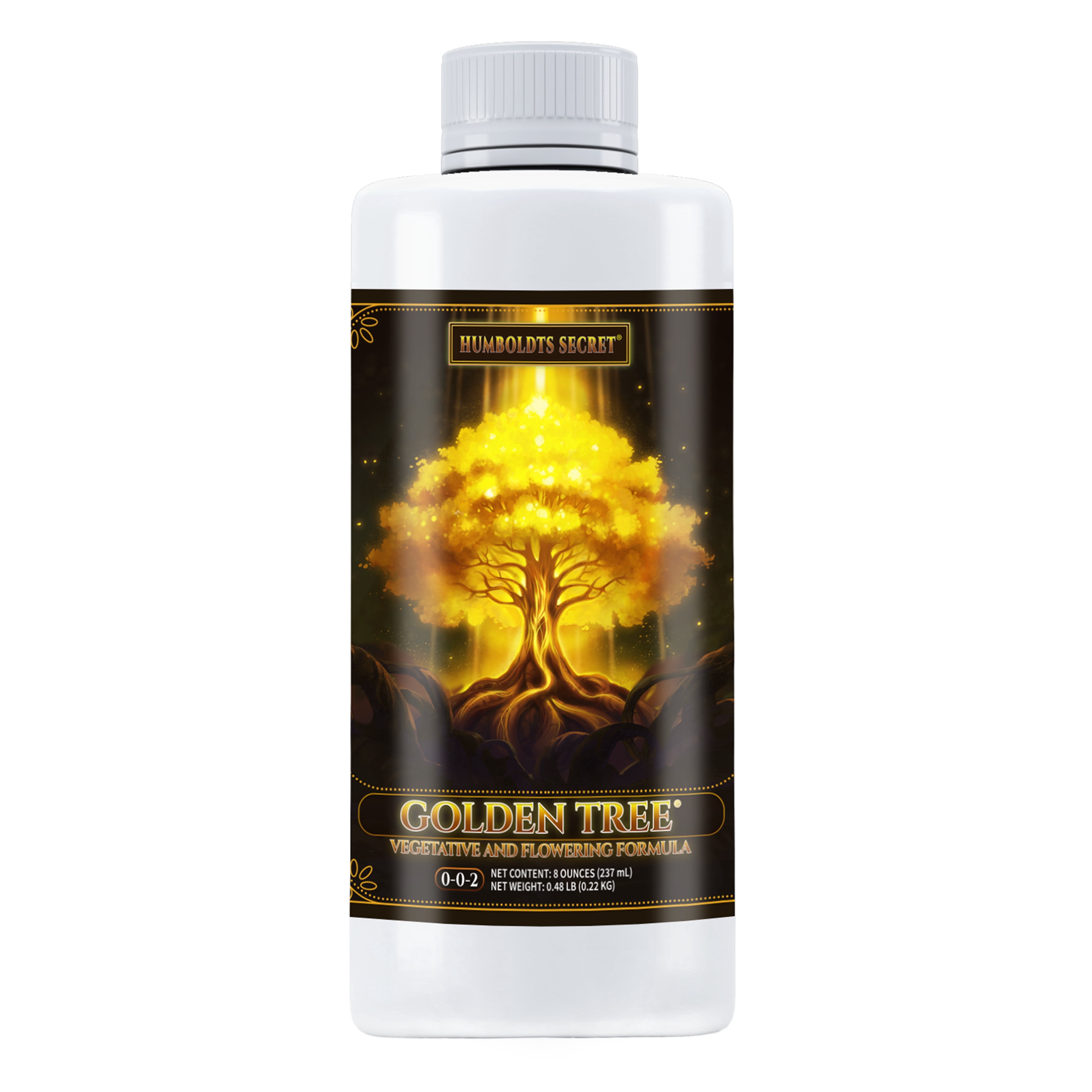 Humboldts Secret Golden Tree Liquid Plant Food | Enhances Growth Indoors or Outdoors | All-in-One Plant Nutrients for Vegetables, Trees, Flowers, Fruits, Roses, Lawns, Tomatoes | 8 Ounce