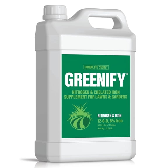 Humboldts Secret Greenify | 12-0-0 Nitrogen & 6% Iron Liquid Lawn Fertilizer Concentrate | Chelated Iron Supplement for Healthy Grass, Turf, and Garden Growth | 1 Gallon Refill for Healthy Growth