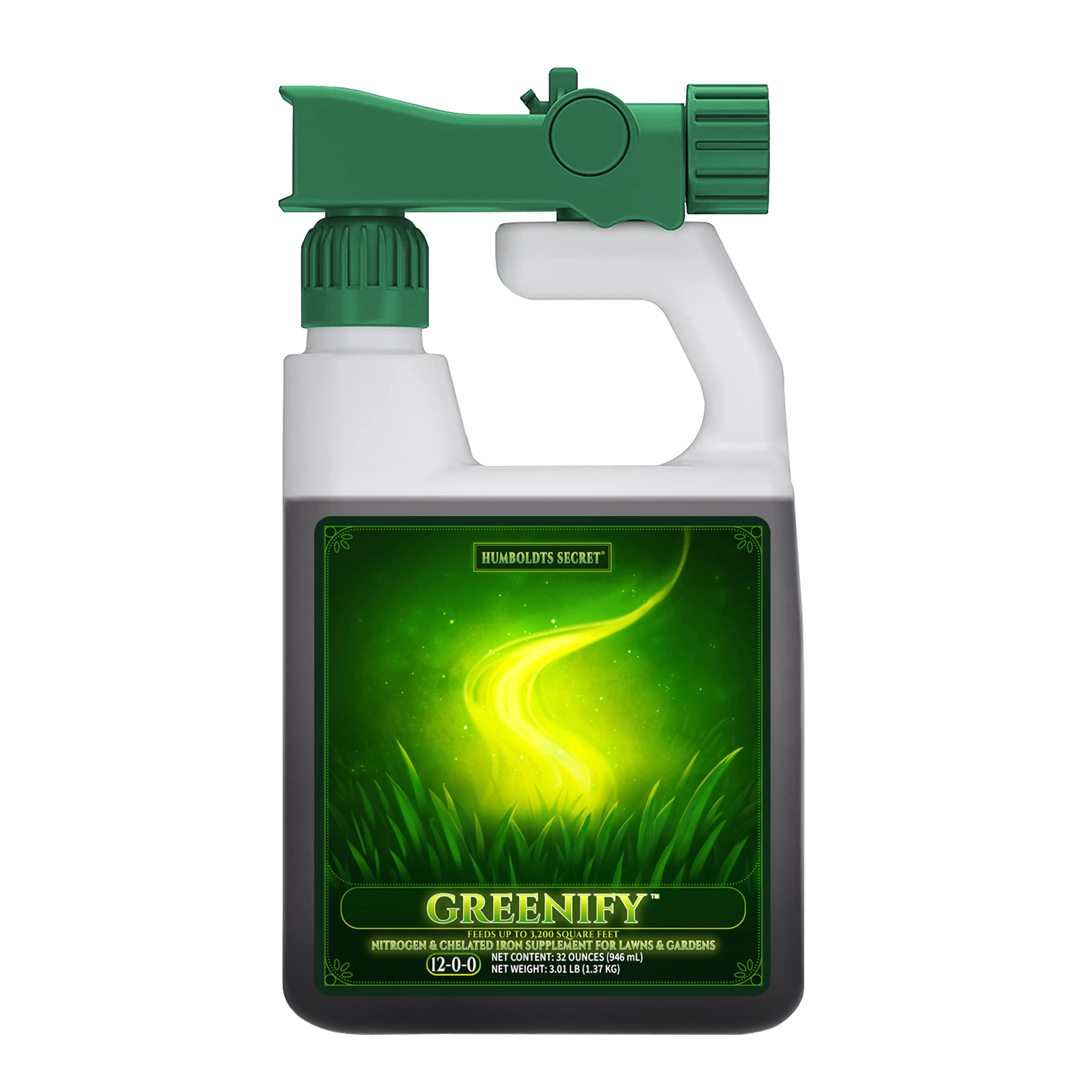Humboldts Secret Greenify | 12-0-0 Nitrogen & 6% Iron Liquid Lawn Fertilizer Concentrate | Chelated Iron Supplement for Healthy Grass, Turf, and Garden Growth | 32 Ounce Refill for Healthy Growth