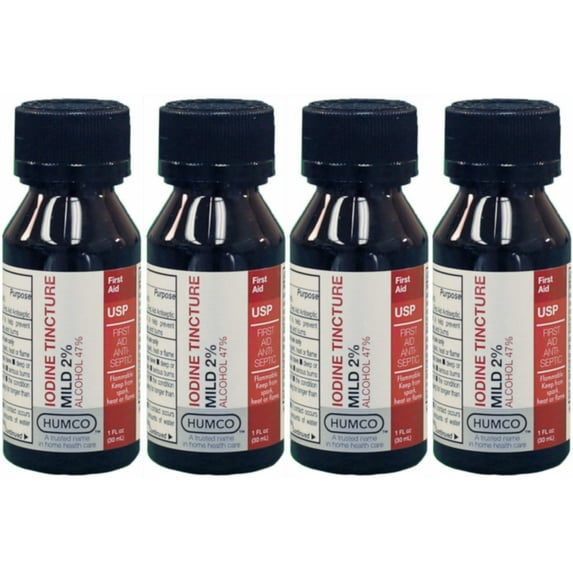 4 Pack - Humco Iodine Tincture Mild 2% USP 1oz Each