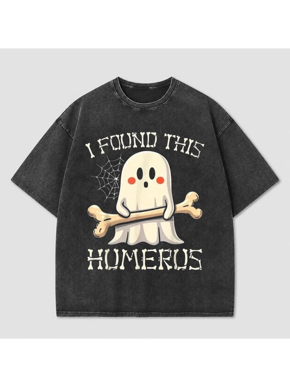 Humerus Bone Pun Graphic Vintage Washed Halloween Shirt, Funny Skeleton Shirt for Adults