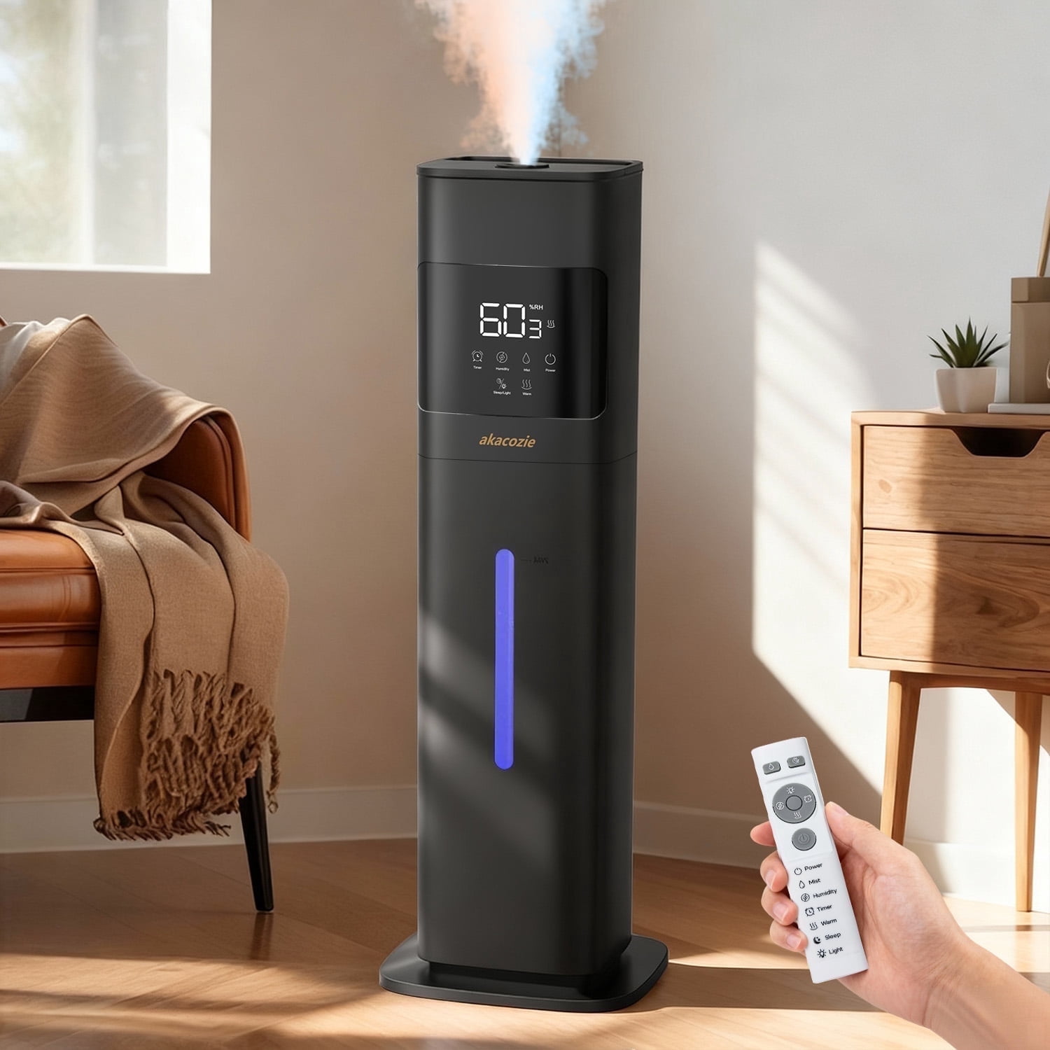 Warm Mist Humidifier, 2.1 Gallon/8 Liter Cool & Warm Mist Humidifier for Room Home, 500 Sq Ft Large Room Humidifier, Black