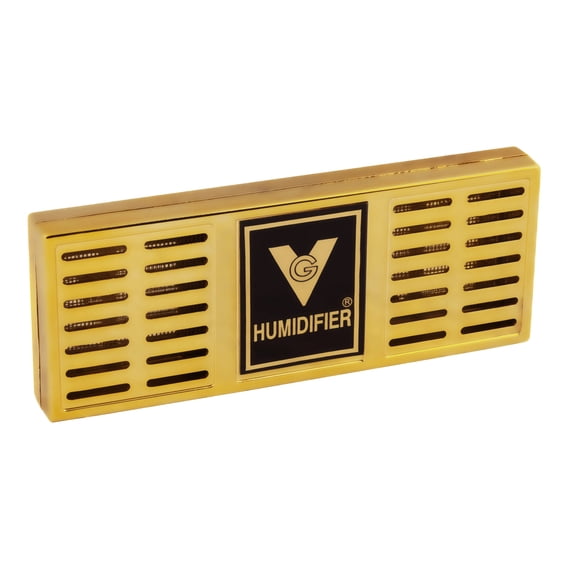 Humidifier 6-1/2" x 2-1/2" Rectangle - Gold - Maintains up to 250 Cigars