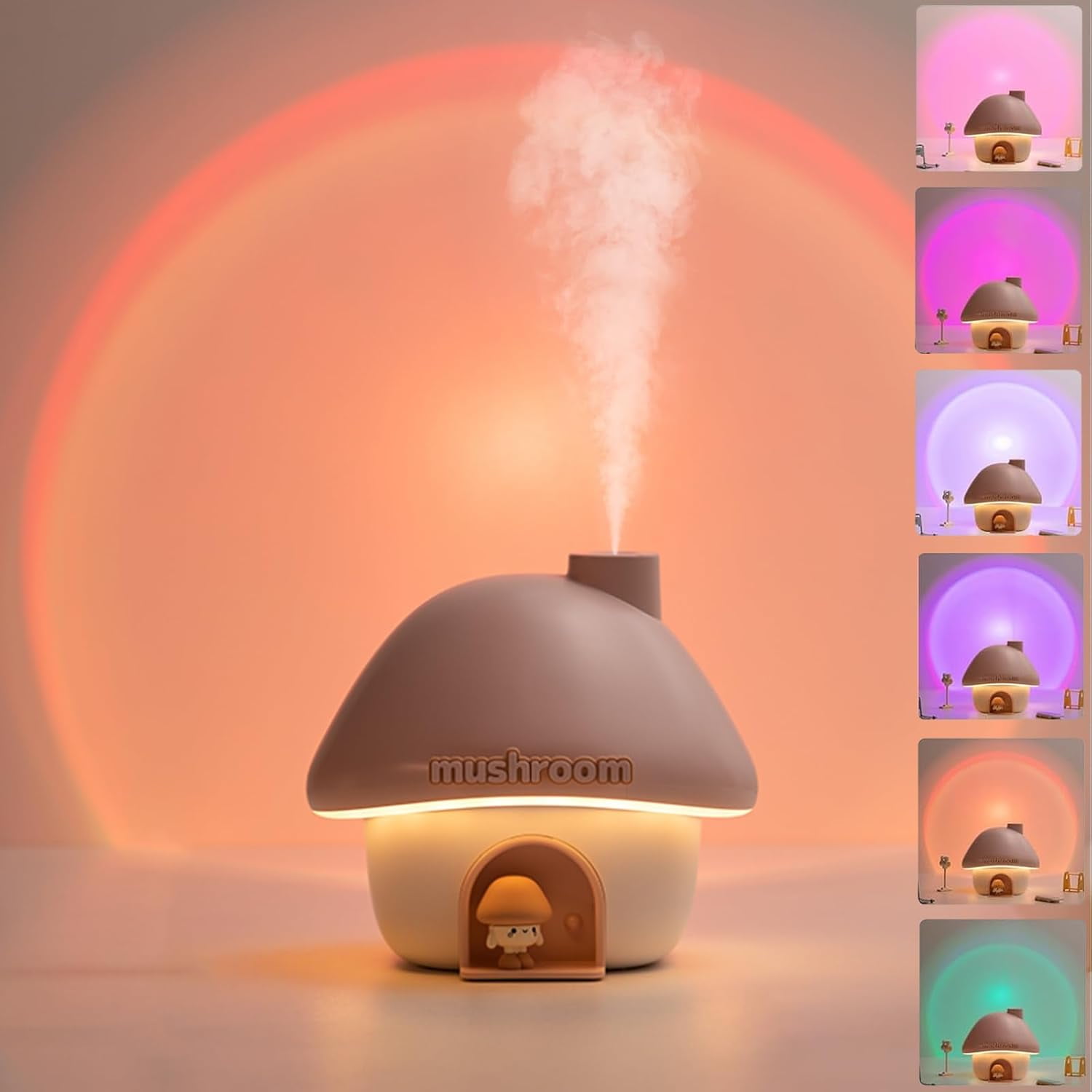 Humidifier for Bedroom, 300ML Cute Mushroom Humidifier with Night Light ...