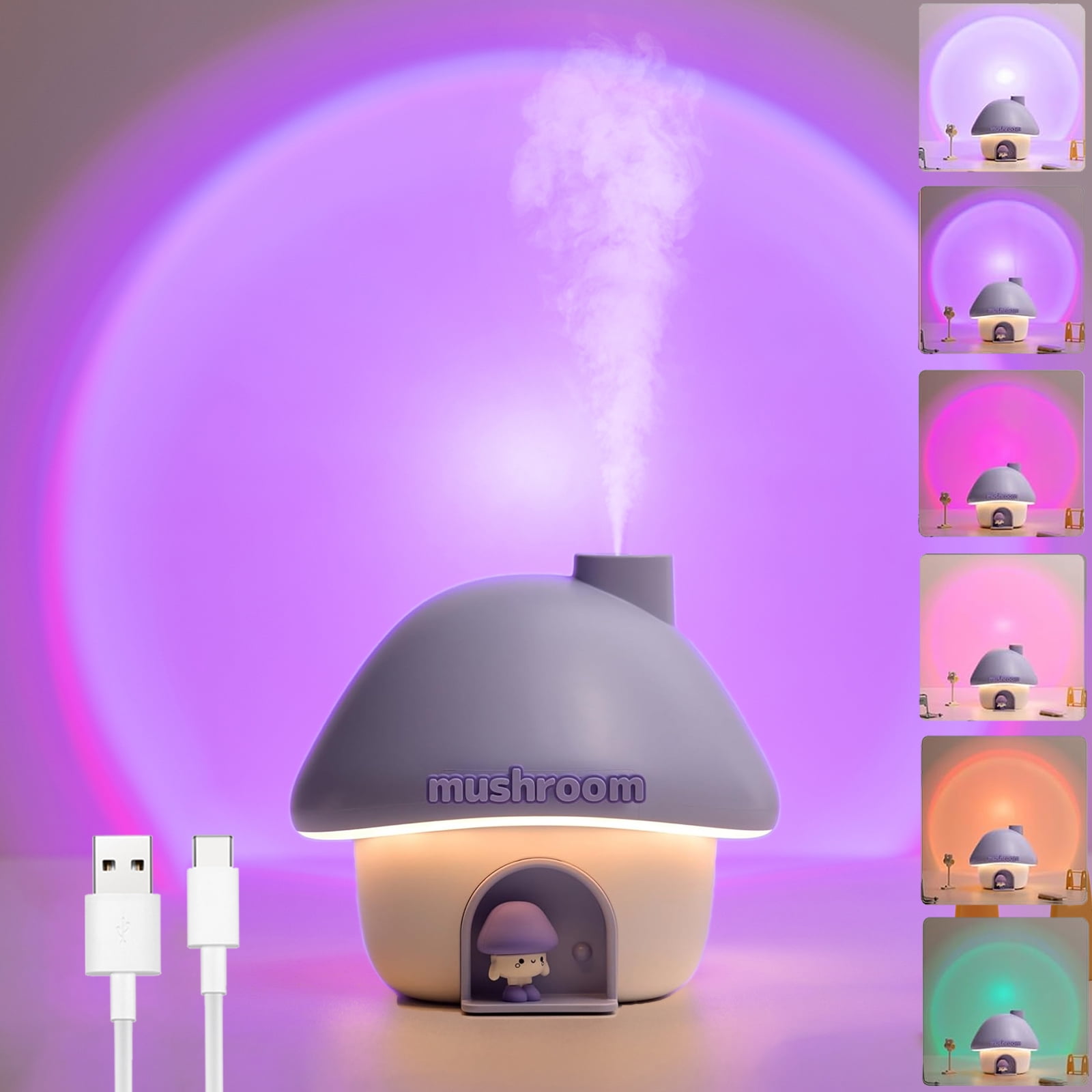 Humidifier for Bedroom, 300ML Cute Mushroom Humidifier with Night Light ...