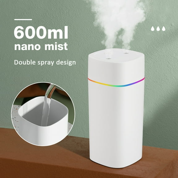 Humidifier for Bedroom,Cool Mist Humidifier,Unique Essential Oil Diffusers and Top Fill Humidifiers,Smart Humidifiers for Bedroom,2 Mode Adjustable Dual Spray Humidifier with 7 Color LED ,White