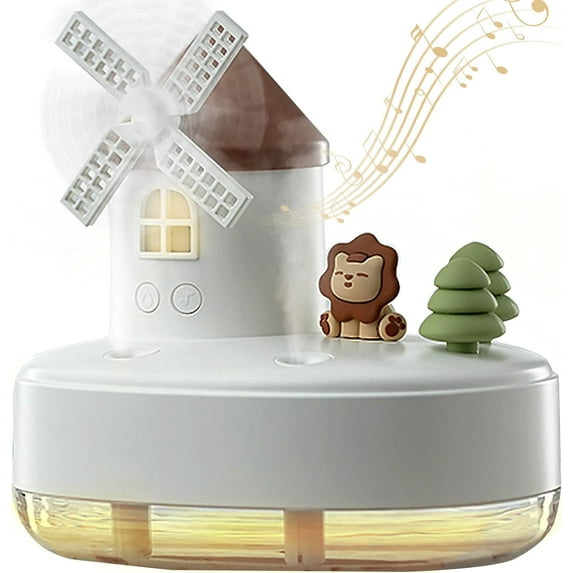 Humidifier for Bedroom,Portable Humidifier,Baby humidifier with rotating windmill and music box,double spray nozzles,two spray modes and Ambient Light,suitable for children,bedroom and office