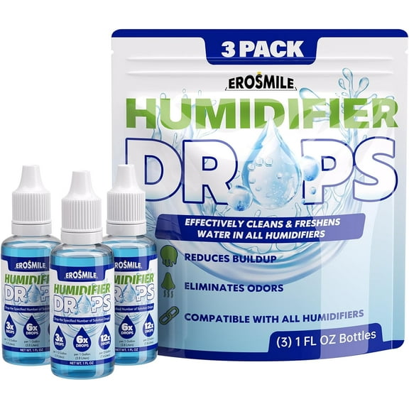 Humidifier Cleaner Drops [3 Pack] Humidifier Water Treatment Cleaning Drops for All Makes & Models - Slows Buildup & Scaling - Cleans & Deodorizes Water, 300+ Day Supply