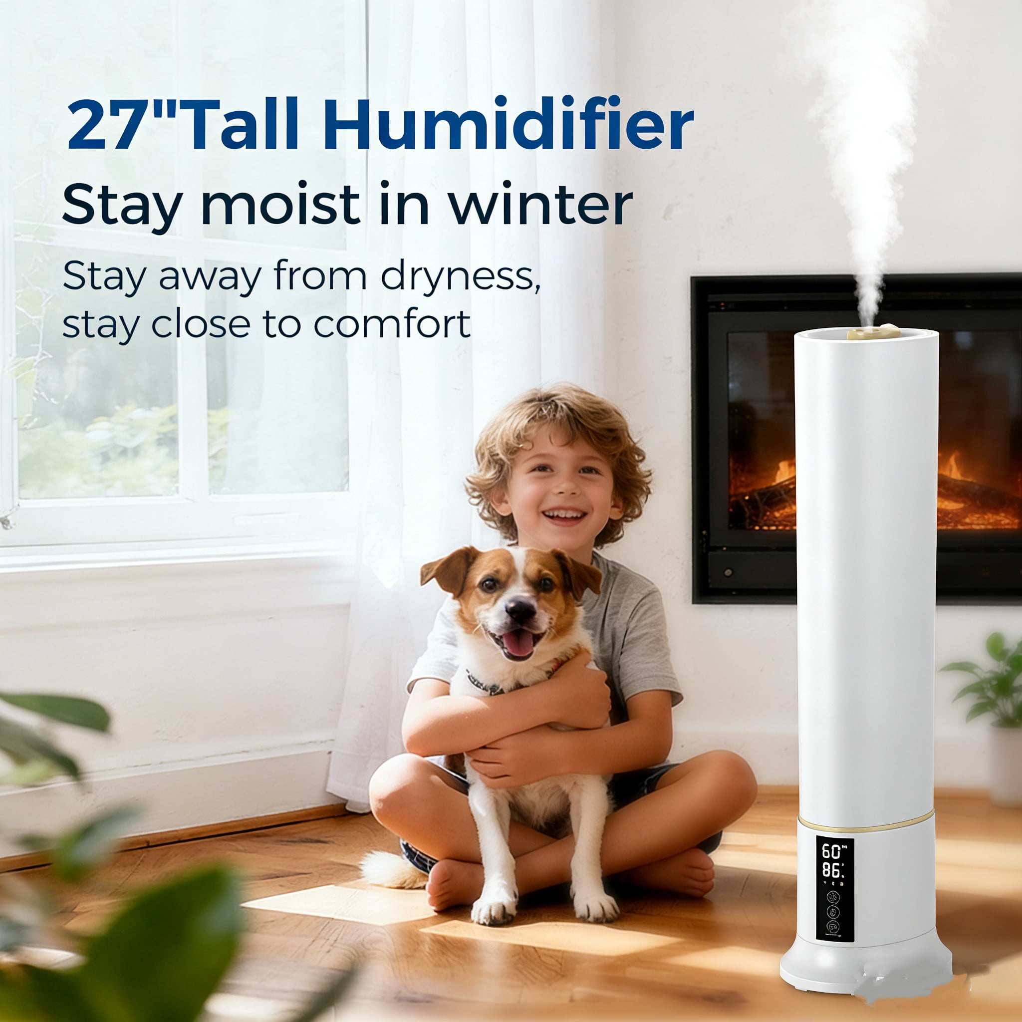 Humidifier Large Room,2.4Gal Cool Mist Humidifiers for Bedroom 9L High Capacity 36dB Quiet Air Humificador fit Removable Water Tank 360° Adjustable, Top Fill & Easy Clean with Remote Control