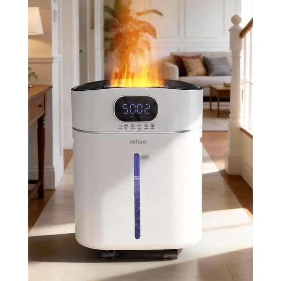 Humidifier Large Room Warm and Cool Mist, 3.2Gal/12L Humidifiers for Home 800 sq ft, Air Humidifiers for Bedroom with Diffuser & Flame Light, Whole House Humidifiers for Nursery Baby Plants, White