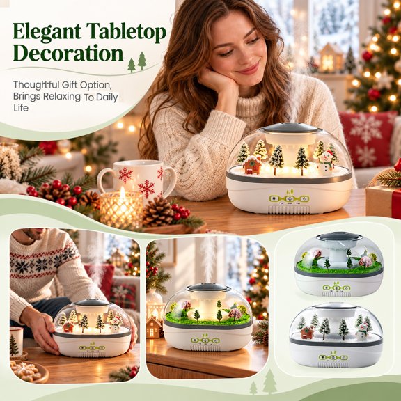 Humidifier with Essential Oil Diffuser and Micro-Landscape Design, 1 Pack, Green, for Desk and Bedroom