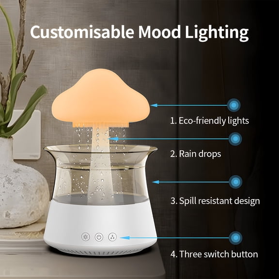 Humidifiers,7 Led 300ml 5h Essential Noise Remote Bedroom White Noise Remote Led 300ml Rain Essential Oils Diffuser With 7 Water Drip 5h Sounds With White Rain Cloud With White Noise Dsfen