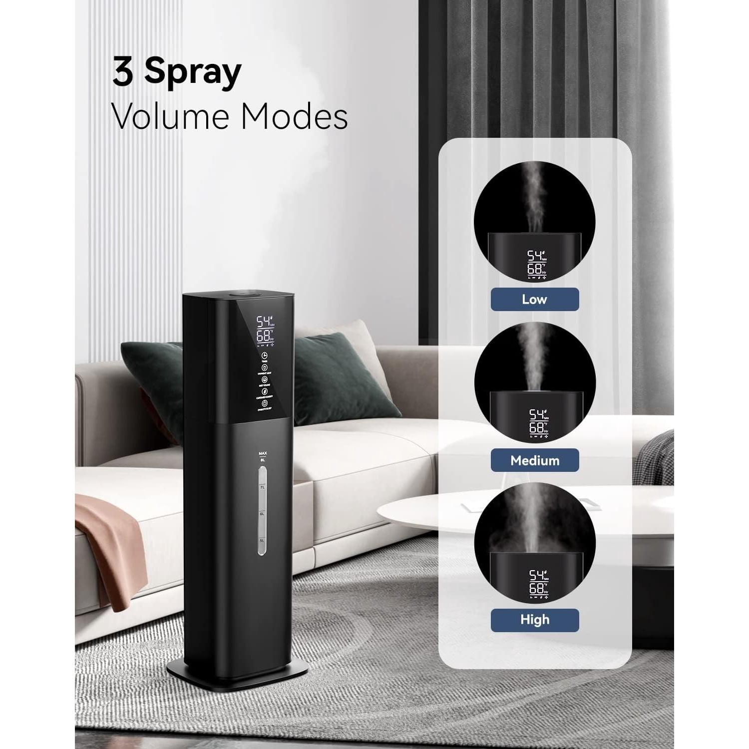 "Humidifiers for Bedroom, 2.11Gal 8L Quiet Humidifiers for Large Room with Timer, 360°Nozzle, 3 Speed Ultrasonic Cool Mist Humidifier with Humidistat for Baby Home Adults Plants "