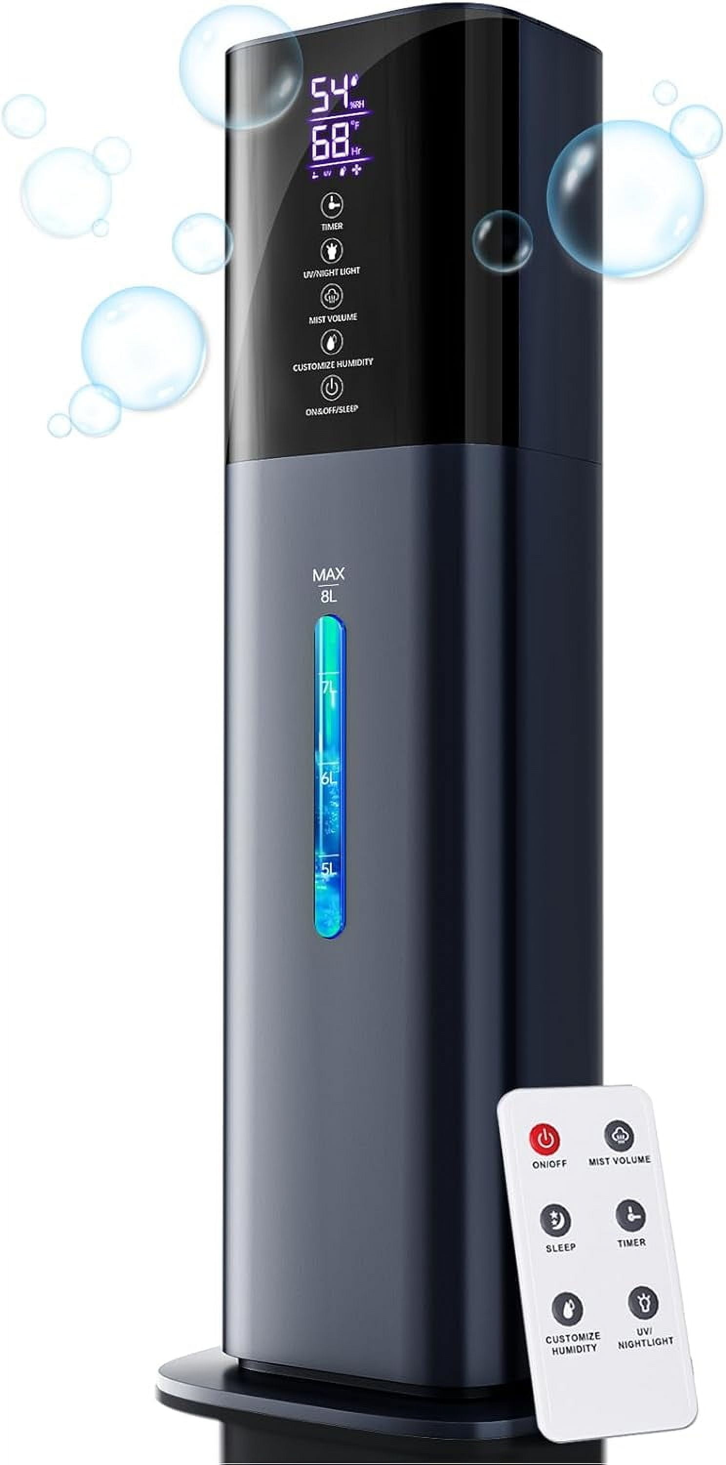 Humidifiers for Bedroom, 2.11Gal 8L Quiet Humidifiers for Large Room with Timer, 360°Nozzle, 3 Speed Ultrasonic Cool Mist Humidifier with Humidistat for Baby Home Adults Plants