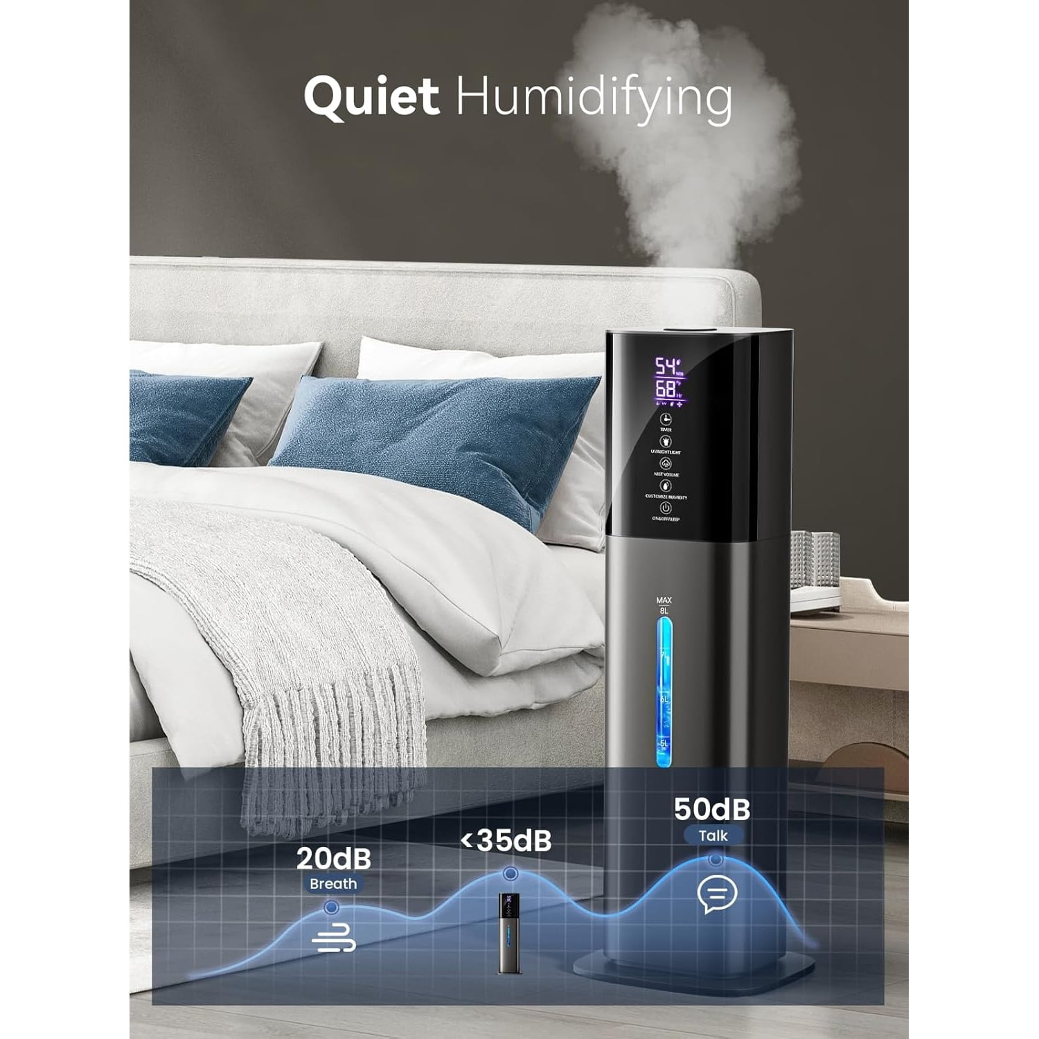 "Humidifiers for Bedroom, 8L Quiet Humidifiers for Large Room with Timer, 360°Nozzle, 3 Speed Ultrasonic Cool Mist Humidifier with Humidistat for Baby, Customize humidity for Home Adults Plants "