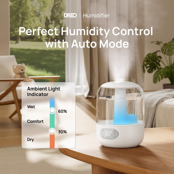 Humidifiers for Bedroom, Cool Mist 3L Humidifiers with 30Hr Runtime, Top Fill 3L Tank, Easy Clean, Humidity Sensor, Night Light for Baby, Nursery, 360 Nozzle for Plants and Home