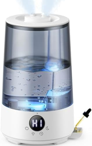 Humidifiers for Bedroom Home, 3.6 L Cool Mist Top-Fill 34H Super Long Time, Quiet 23dB, Baby Humidifier, Oil Diffuser for Large Room, House, Plant, Nursery, Office, BPA FREE, Ultrasonic (Grey)