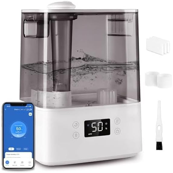 Humidifiers for Bedroom Large Room Home, (6L) Cool Mist Top Fill Essential Oil Diffuser for Baby & Plants, Smart App & Voice Control, Rapid Humidification & Auto Mode - Quiet Sleep Mode, Gray