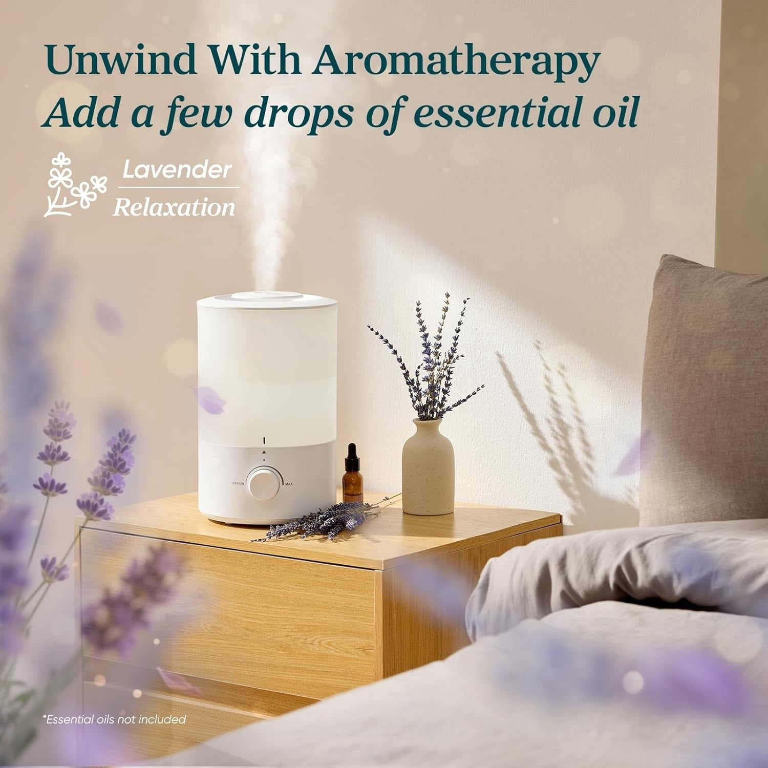 Humidifiers for Bedroom, Quiet (3L Water Tank) Cool Mist Top Fill Essential Oil Diffuser with 25Watt for Home Large Room, 360° Nozzle, Rapid Ultrasonic Humidification for Baby Nursery and Plant