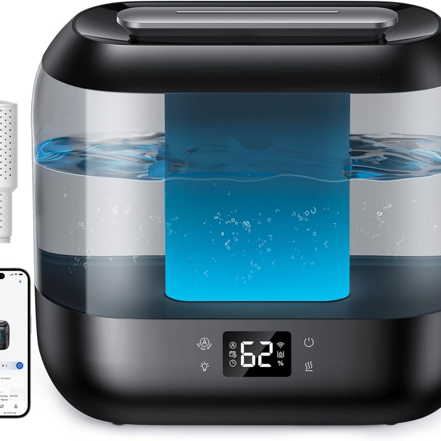 Humidifiers for Bedroom, Top Fill 4L Smart Cool Mist Humidifier with Oil Diffuser, Cartridge, Nightlight, 36H Runtime, Quiet Ultrasonic Humidifiers for Home, Baby Nursery, Plants, Office,