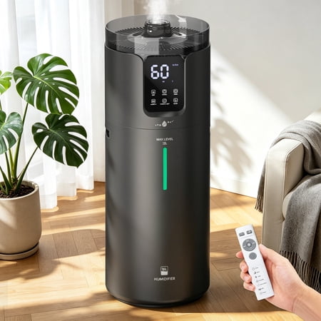 16L Humidifier Large Room for 1500 sq.ft Whole House, Black | Ultrasonic cool mist, Top fill, Extension tube & night light & Aroma Tray, Works great for bedroom, office & plants