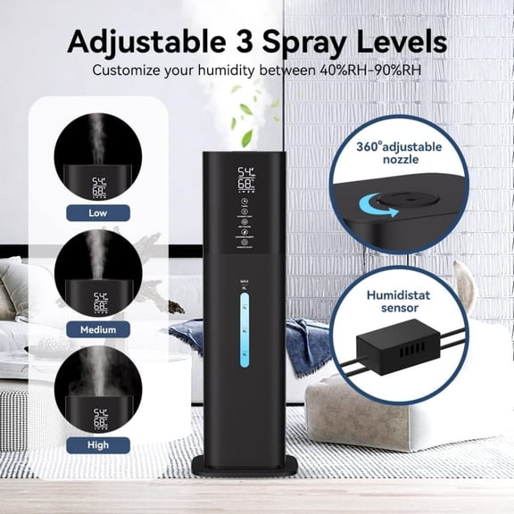 Humidifiers Large Room Bedroom with 7 Colors Light, 2.1Gal(8L) 3 Speed Quiet Ultrasonic Cool Mist Humidifier with 360 Nozzle, Humidity Setting, Timer,Aroma Box for Home Plant Baby Yoga Sleep (Black)