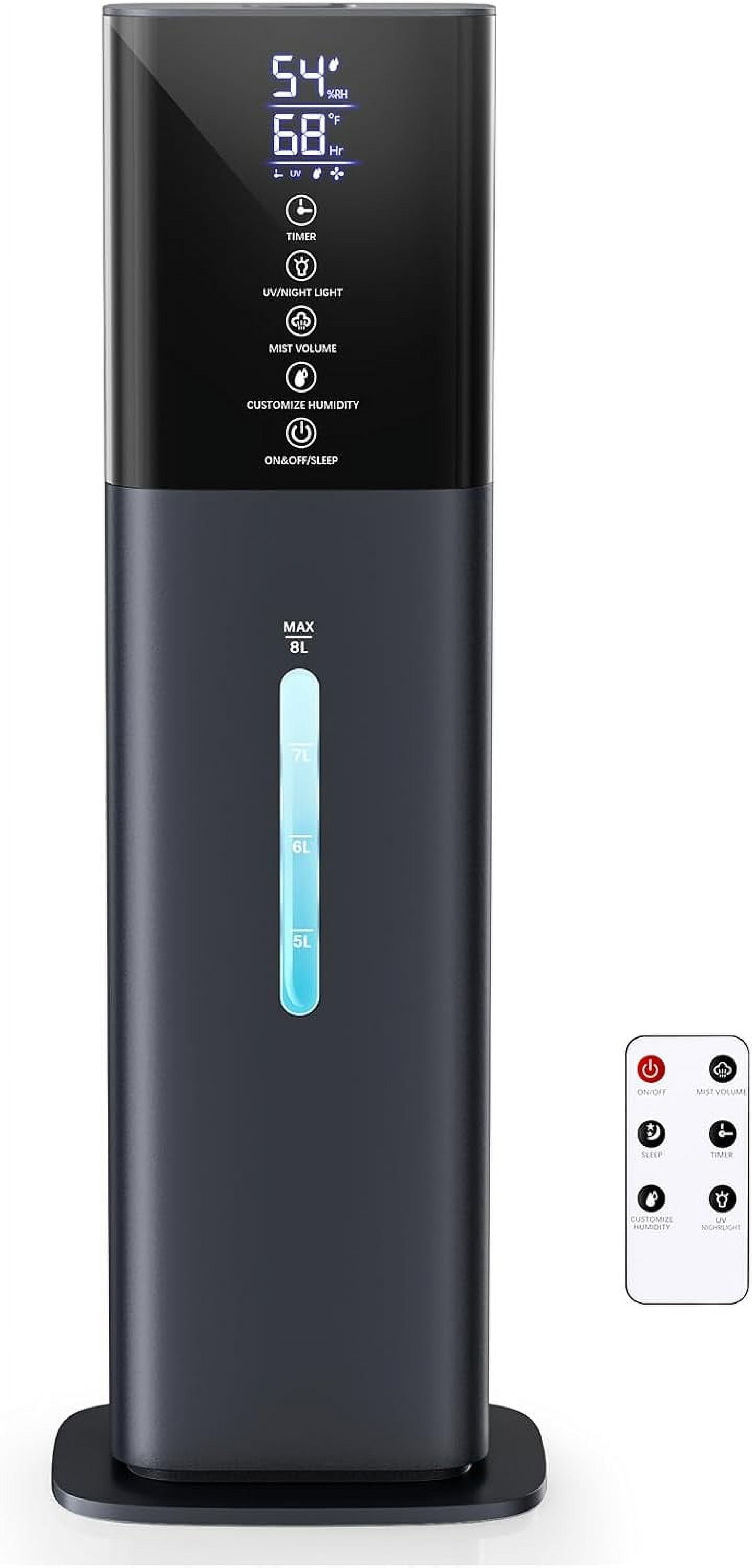Humidifiers Large Room Bedroom with 7 Colors Light, 2.1Gal(8L) 3 Speed Quiet Ultrasonic Cool Mist Humidifier with 360° Nozzle, Humidity Setting, Timer,Aroma Box for Home Plant Baby Yoga Sleep (Black)