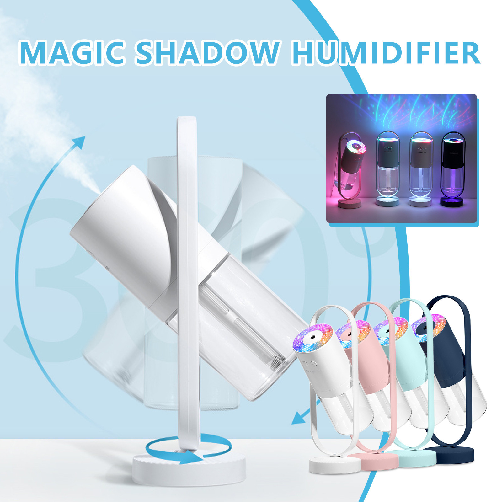 Rotary Humidifier Humidifiers for Bedroom Skegnu 360 ° Rotary Atomization Humidifier USB ...