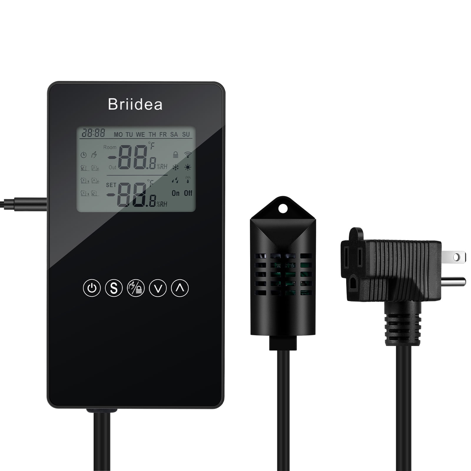 Humidity Controller, Briidea Pre-Wired Humidistat Humidifier Dehumidifier with LCD Display High Accuracy Humidity Sensor, Ideal for Greenhouse Mushroom Grow Tent