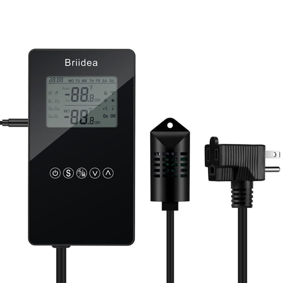 Humidity Controller, Briidea Pre-Wired Humidistat Humidifier Dehumidifier with LCD Display High Accuracy Humidity Sensor, Ideal for Greenhouse Mushroom Grow Tent