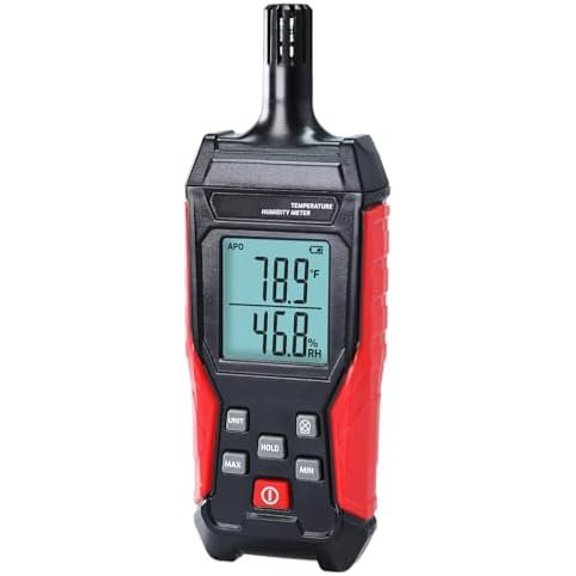 Humidity and Temperature Meter Digital Temperature&Humidity Meter, Psychrometer with 0- Relative Humidity, -4?F-140?F Ambient Temperature, Large LCD Backlight, Hold Max Min Display