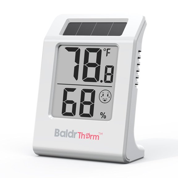 Humidity Thermometer Meters, Solar-Powered Indoor Temperature Sensor Humidity Monitor, Humidity Gauge for Baby Rooms, Bedrooms, Home, Office, and Wine Cellars, 1Pack,White