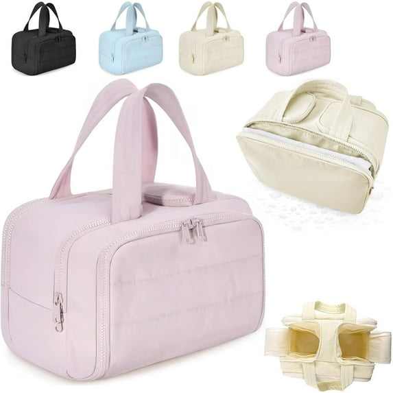 Humidityt Travel Cosmetic Bag - Large Capacity Wide-Open Travel Cosmetic Bag for Women, Humidityt Lightweight Toiletry Bag Organizer, for Traveling, Accessories, Essentials Toiletries (Pink)