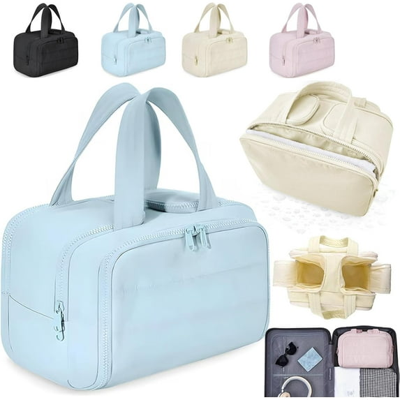 Humidityt Travel Cosmetic Bag - Large Capacity Wide-Open Travel Cosmetic Bag for Women, Humidityt Lightweight Toiletry Bag Organizer, for Traveling, Accessories, Essentials Toiletries (Blue)