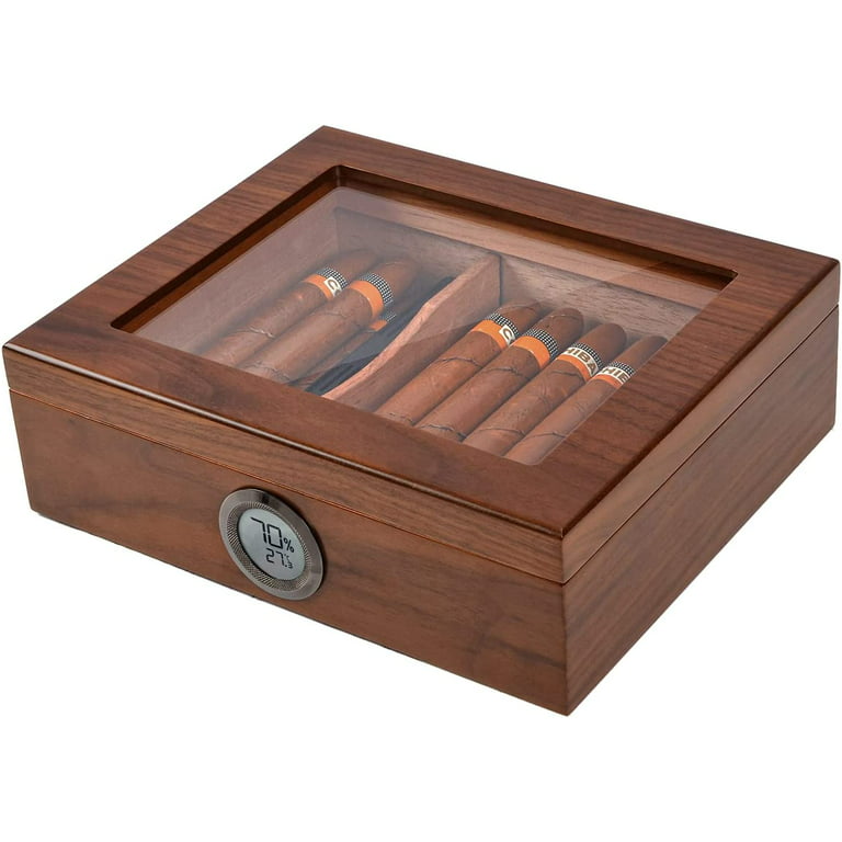 NEEDONE Cigar Humidor,Cigar Box with Hygrometer Humidifier and Divider,  Desktop Cedar Wood Storage Case Holds 30-50 Cigars 