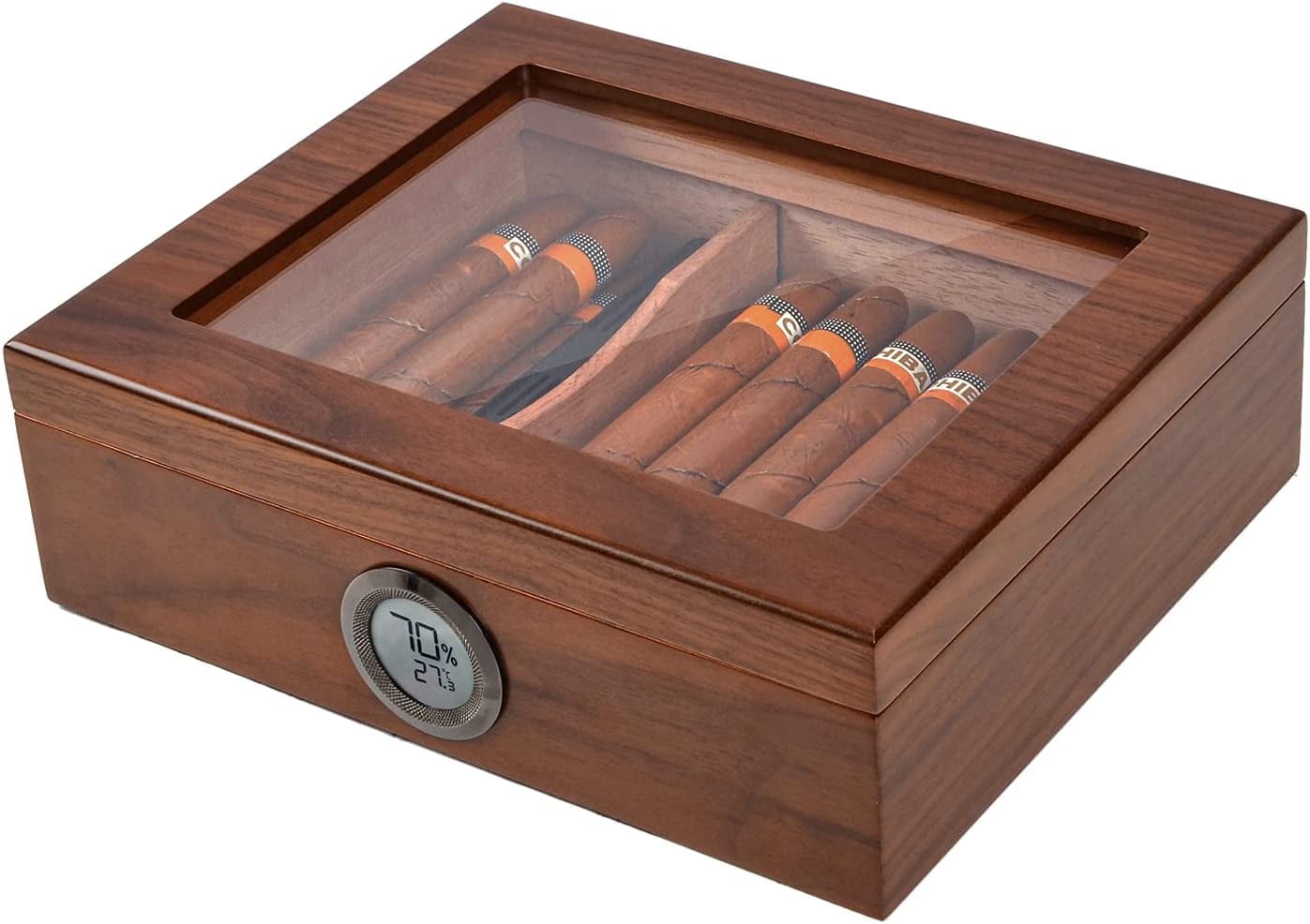 Humidor Cigar Box Cedar Wood Cigar Humidor with Thermometer Digital ...