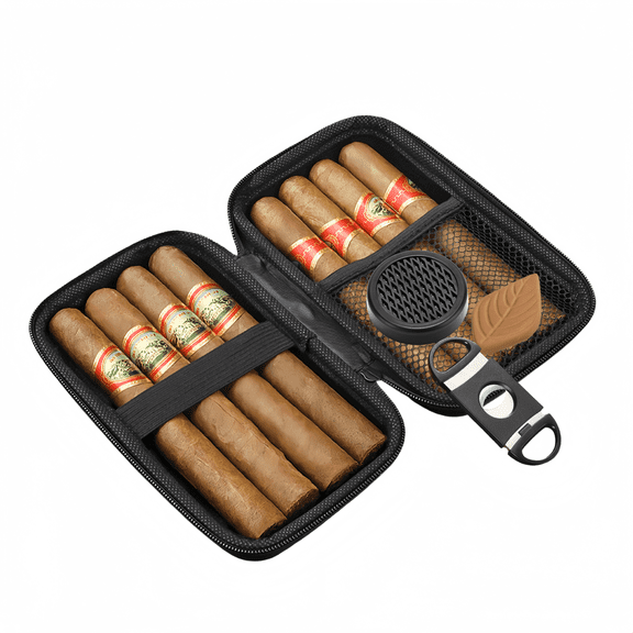Humidor Cigar Box, Travel Humidor, Cigar Case with Cigar Cutter, Humidifier & Moisturizing Tablet, Cigar Travel Holder, Cigar Accessories Gifts for Men, Cigar Lovers, Black (Cigar Not Included)