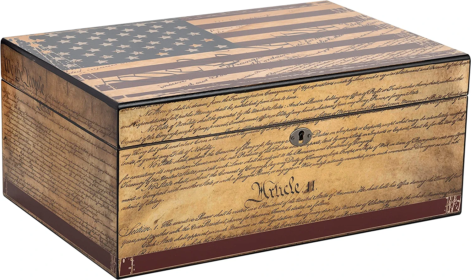 Humidor Supreme Constitution, Cigar Humidor Honoring The Supreme Law, Spanish Cedar Tray, 3 Dividers, Holds up to 100 Cigars