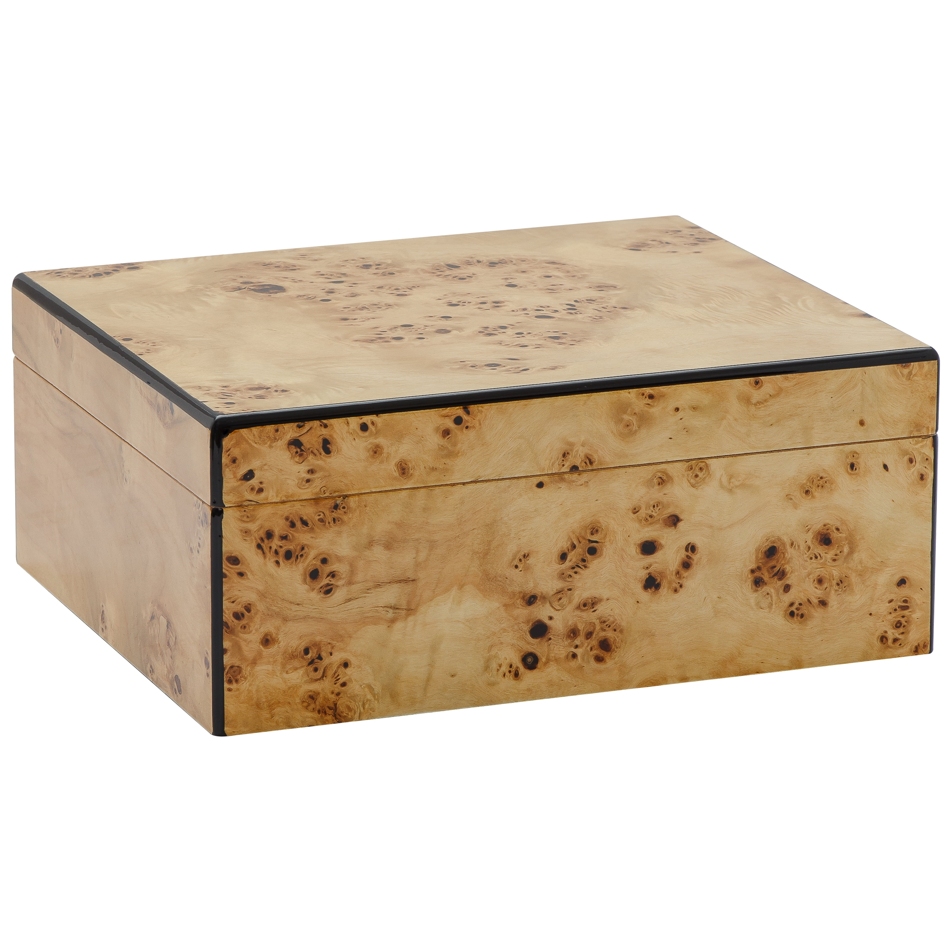 Humidor Supreme Flanders Desktop Cigar Storage Mapa Burl Wood and Decorative Inlay Glass Hygrometer Crystal Humidifier Spanish Cedar Lined, Holds 30-55 Cigars