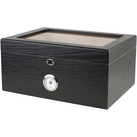 Humidor Supreme Milano Glasstop Cigar Humidor, Holds 75-100 Cigars, Black Oak
