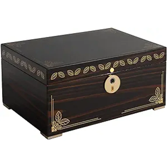 Humidor Supreme® Oro Desktop humidor is a Contemporary Design with an Inlaid Seam, Ebony