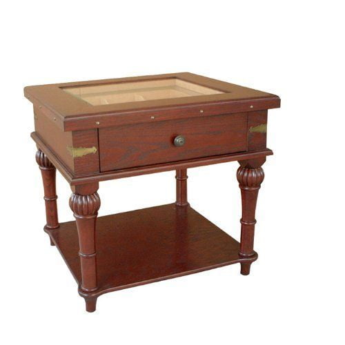 Humidor Supreme Scottsdale Humidor Glass Top Table 1 pull-out drawer 3 dividers Holds up to 300 Cigars, Brown