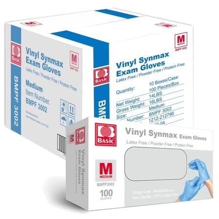 Humitech Disposable Vinyl Gloves, Medium Glove, Medical Exam Grade, Latex Free & Powder Free, 1000 Count Case, Blue