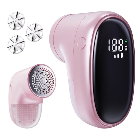 Humitech 6-Blade Fabric Shaver and Lint Remover, Rechargeable with LED Display & 3 Spare Heads for Sweaters, Coats, Blankets