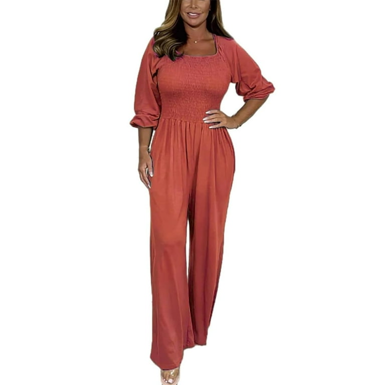 Humlua Casual Solid Color Jumpsuit Casual Solid Color Jumpsuit Jumpsuit With Sleeves Women s High Waist Pants Chiffon Overlay Jumpsuit