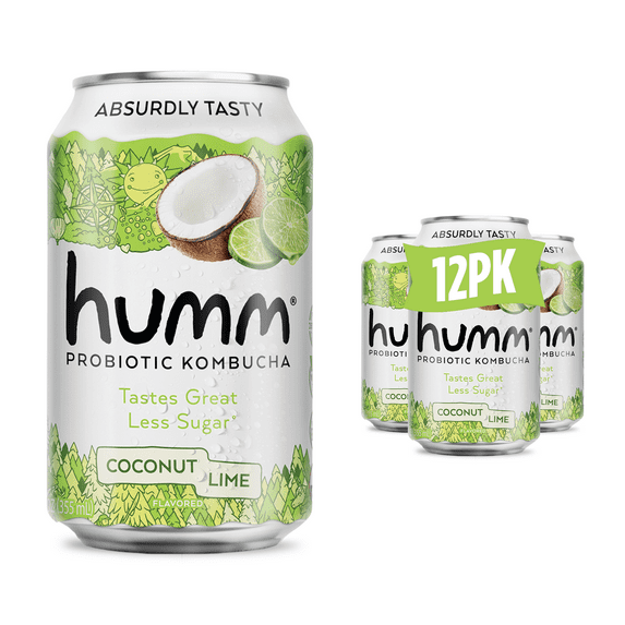 Humm Kombucha, Coconut Lime, 12 Pack, 12 oz Cans